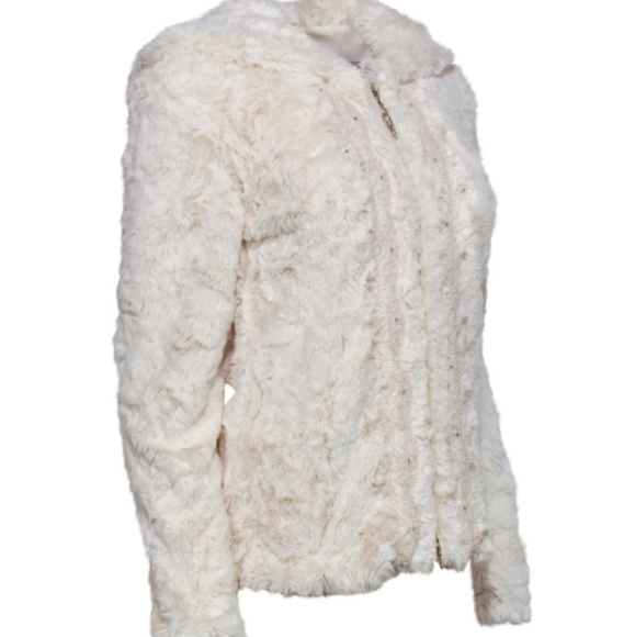 Joseph Ribkoff - lvory Faux Fur Zip-Up Hooded Jacket w/ Front Embellishments - Picture 1 of 11